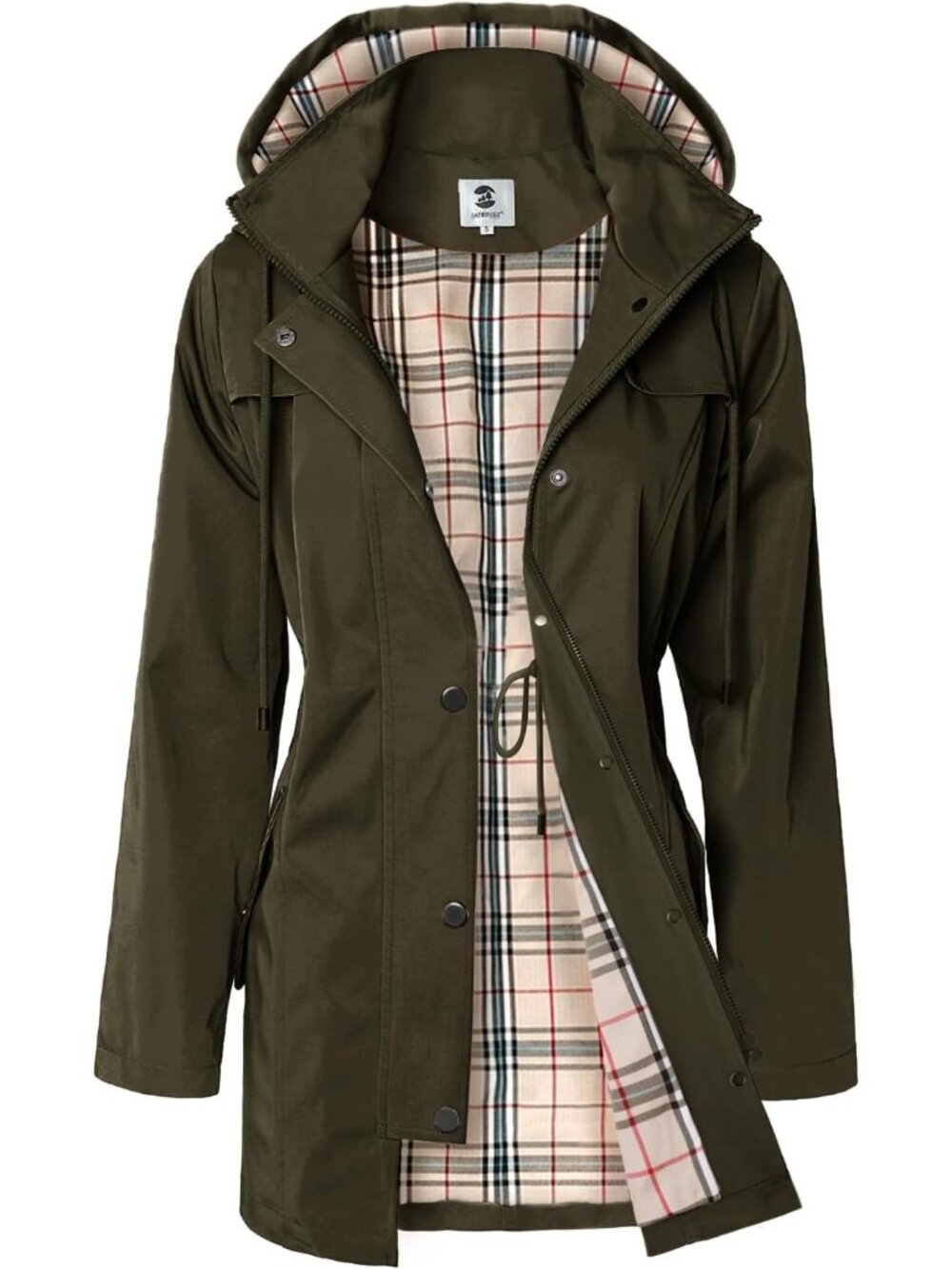 〽️Women's Army Green Hooded Raincoat Long Windbreaker Outdoor Travel Jacket